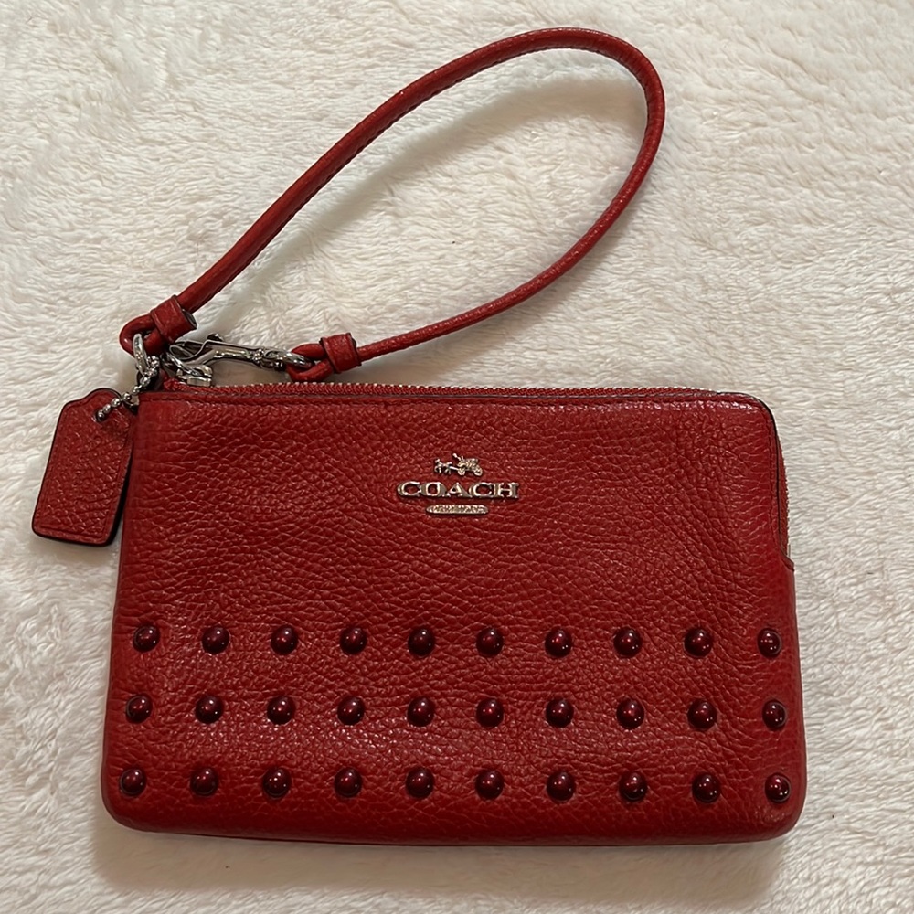 red beaded coach clutch bag 6 by 4 inc